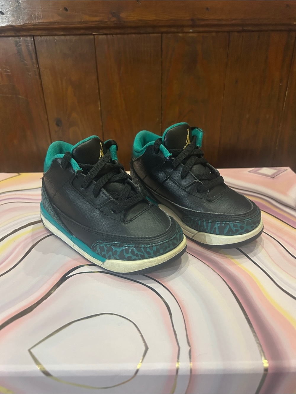 Air Jordan 3 Retro Black & Teal Sneakers - Sz 8C